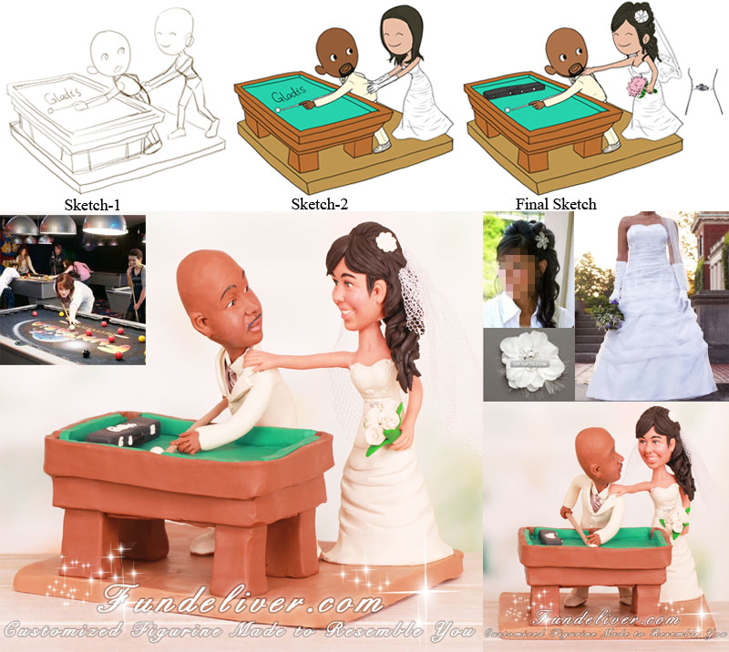 Billiard Player Wedding Cake Topper with Pool Table